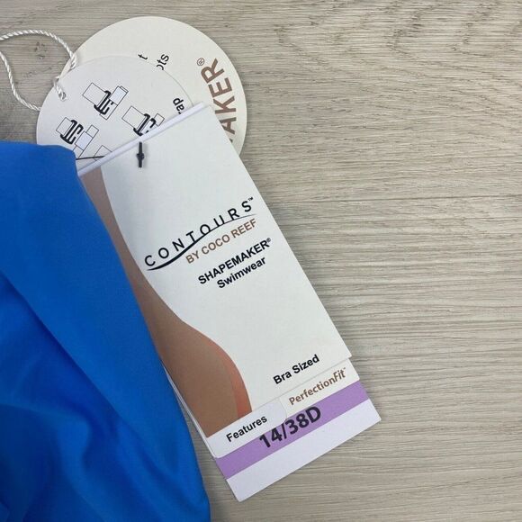 Coco Reef Contours Agate Ruffle Bandeau Bikini Top Womens 14 Blue Removable Stra - Picture 5 of 6